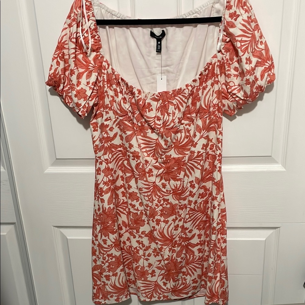 Aqua Red and Orange Puff Sleeve Sundress